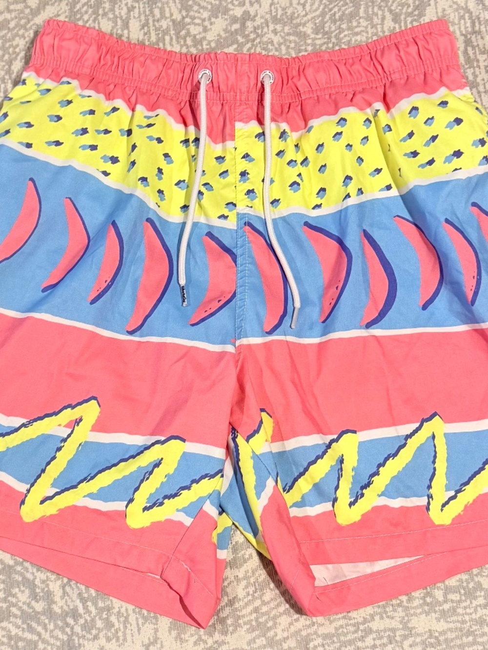 Retro Boardies Swim Shorts - Vibrant Geometric 80/90s "Fresh Prince" Vibes Lined